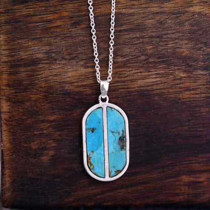 Handmade Solid 925 Silver 16x27mm Arizona Turquoise Gemstone Bezel Rectangle Bar Pendant Vintage Navajo Fine Jewelry For Men's