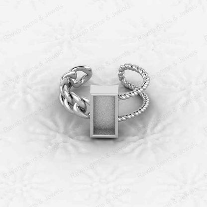 Top Quality 925 Sterling Silver 5x10mm Rectangle Semi Mounting Twisted Band Base Ring Setting for Resin & Ashes Keepsake Jewelry