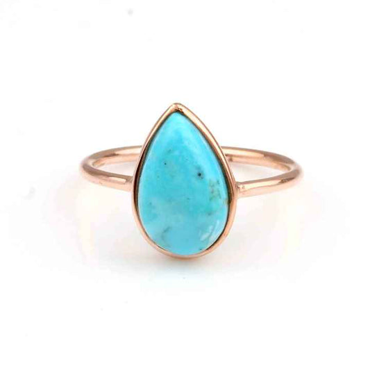 Top Selling 10x14mm Kingman Arizona Turquoise Dainty Ring Her December Birthstone Rose Gold Plated Sterling Silver Beautiful