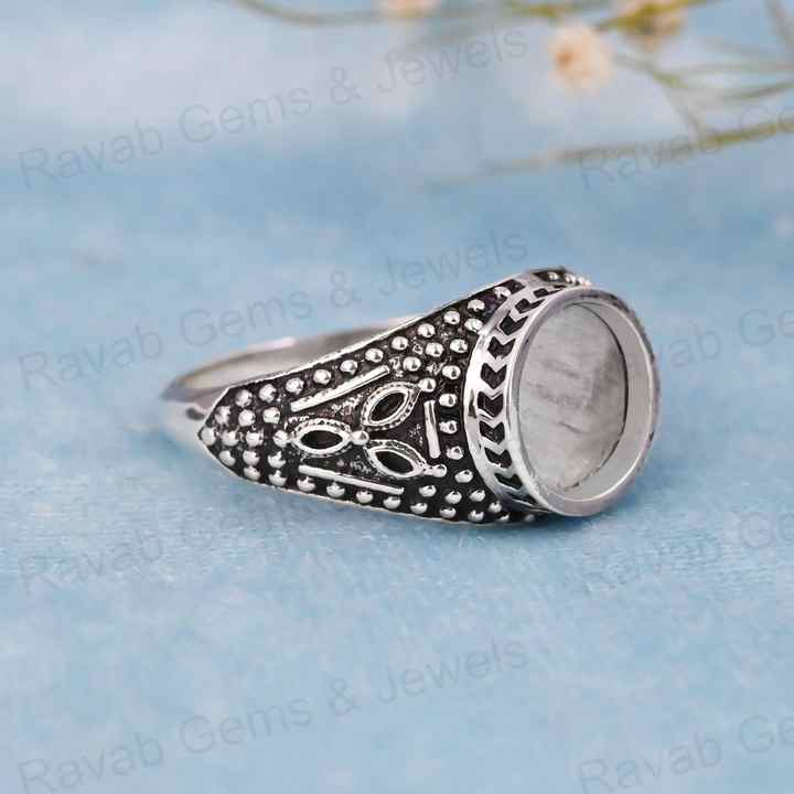 Best Quality Handmade 925 Silver 12mm Bezel Blank Base Antique Style Ring Cabochon Setting Breastmilk DIY Ashes Resin Jewelry