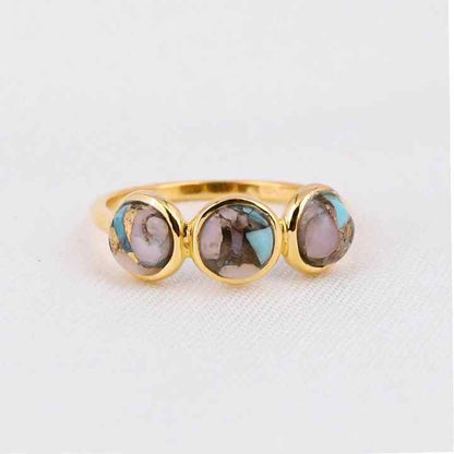 Hot Selling 5mm Mohave Pink Opal Copper Turquoise Handmade 925 Silver Gold Vermeil Half Eternity Women Ring Navajo Fine Jewelry