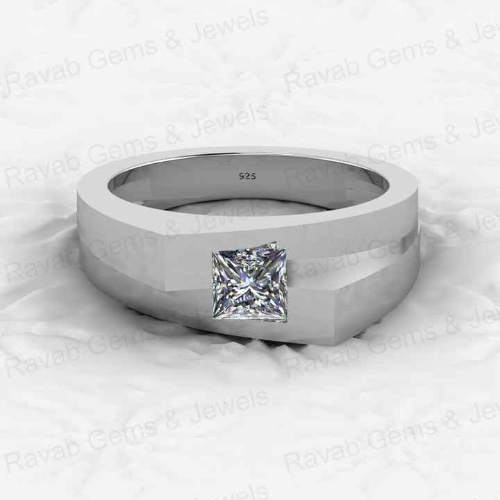 Superb Quality Solid 925 Sterling Silver 5mm CZ Brilliant Square Cut Ultimate Designer Ring for Men's Fine Handmade Jewelry