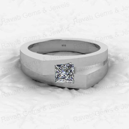 Superb Quality Solid 925 Sterling Silver 5mm CZ Brilliant Square Cut Ultimate Designer Ring for Men's Fine Handmade Jewelry