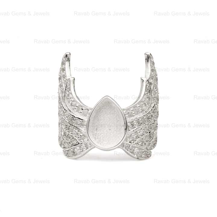 Best Quality Sterling Silver Solid Angle Wings Zircon Semi Mount Ring Keepsake Breastmilk Jewelry Findings Bezel Setting Blank