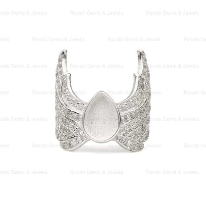 Best Quality Sterling Silver Solid Angle Wings Zircon Semi Mount Ring Keepsake Breastmilk Jewelry Findings Bezel Setting Blank