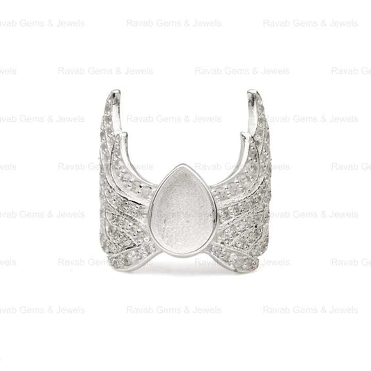 Best Quality Sterling Silver Solid Angle Wings Zircon Semi Mount Ring Keepsake Breastmilk Jewelry Findings Bezel Setting Blank
