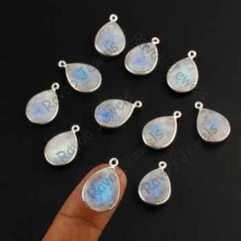 925 Genuine Silver Connector 12x16mm Rainbow Moonstone Gemstone Bezel Pendant Pear Shape Gold Fine Pendants Charms Wholesaler