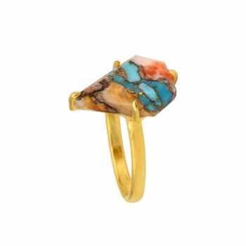 High Quality 18K Gold 18K Copper Plated Solid Sterling Silver Mohave Spiny Oyster Turquoise Prong Set Chunky Uneven Ring Parties