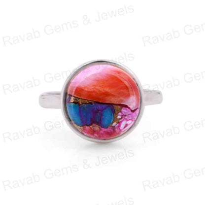 Best Selling 12mm Mohave Mix Oyster Copper Turquoise Gemstone 925 Silver Handmade Round Shape Bezel Ring Fine Jewelry For Women
