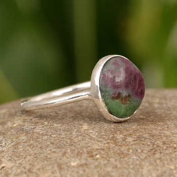 Christmas Sale Natural Ruby Zoisite Gemstone Genuine 925 Sterling Solid Silver 10x14mm Oval Shape Fine Quality Ring for Women