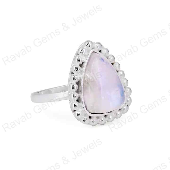 Top Quality Natural Rainbow Moonstone Trillion Shape Solid 925 Sterling Silver Ring For Women Handmade Fine Jewelry