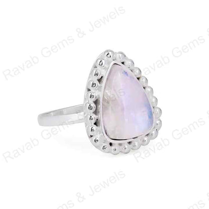Top Quality Natural Rainbow Moonstone Trillion Shape Solid 925 Sterling Silver Ring For Women Handmade Fine Jewelry