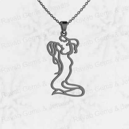 Top Quality Solid 925 Sterling Silver Mother Holding Baby Outline Art Setting Pendant for Women's Fine Attractive Necklaces