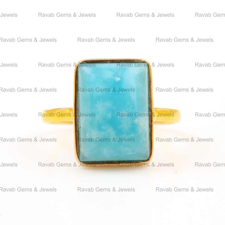 Handmade 18K Gold Plated Silver Dainty Rectangle Ring for Her 12x16mm Natural Smithsonite Gemstone Bezel Latest Fine Rings