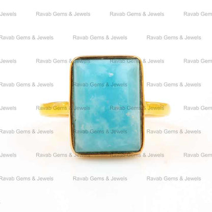 Handmade 18K Gold Plated Silver Dainty Rectangle Ring for Her 12x16mm Natural Smithsonite Gemstone Bezel Latest Fine Rings
