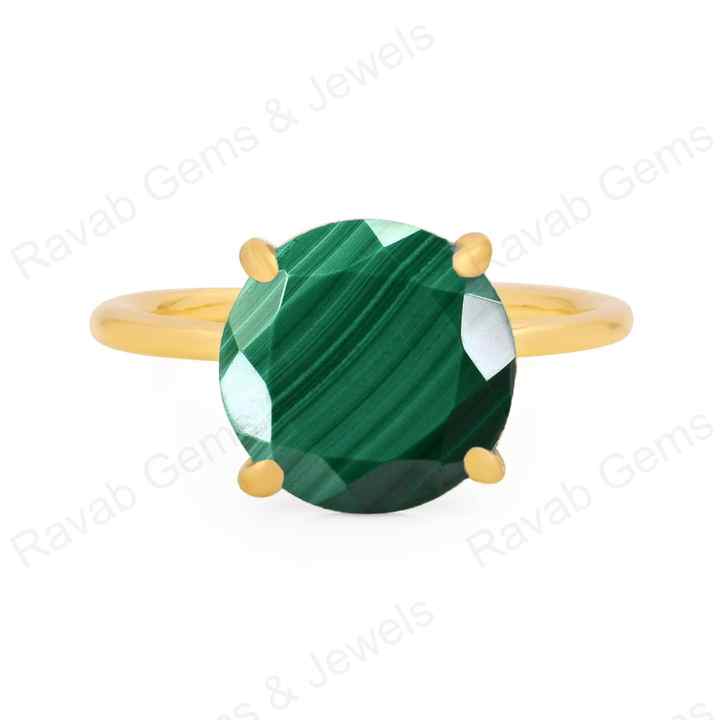Best Selling 10mm Natural Malachite Gemstone Round Faceted Cut Genuine 925 Silver Gold Vermeil Eternity Women Ring Fine Jewelry