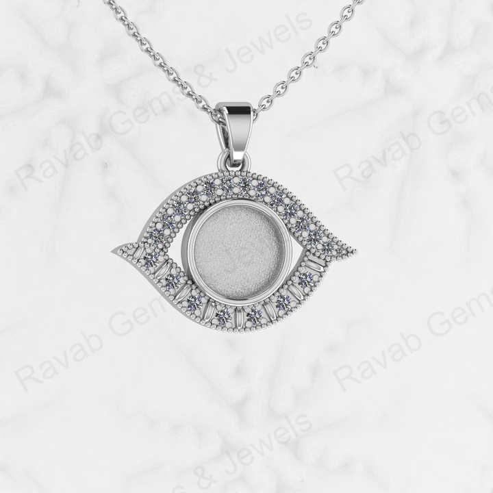 925 Sterling Silver Mother Eye Design 15X24mm Semi Mount Blank Setting CZ Charm Pendant Good for Ashes & Resin Work Breastmilk