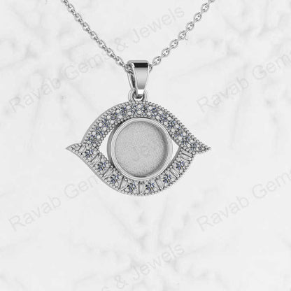 925 Sterling Silver Mother Eye Design 15X24mm Semi Mount Blank Setting CZ Charm Pendant Good for Ashes & Resin Work Breastmilk