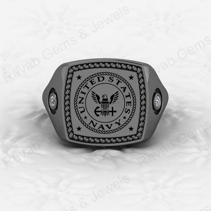 Solid 925 High Quality Sterling Silver 16x16mm Patriotic Seal Signet Ring Handmade Personalized Military Navy Wedding Gift
