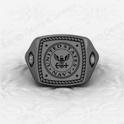 Solid 925 High Quality Sterling Silver 16x16mm Patriotic Seal Signet Ring Handmade Personalized Military Navy Wedding Gift