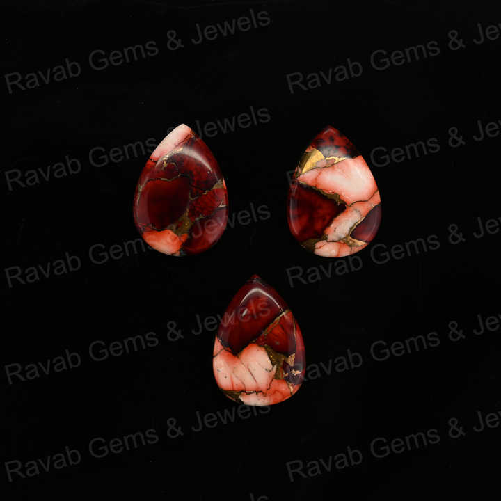 Natural Red Rose Dahlia Mohave Turquoise 16x22mm Pear Shape Cabochon Gemstone Hand Polish Loose Stone for Making Fine Jewelry