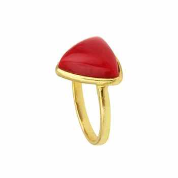 Handmade 18k Gold Plated Red Coral Gemstone Trillion Shape Ring 925 Sterling Silver Statement Ring Fine Jewelry Wholesale