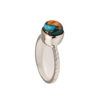 Best Quality Solid 925 Sterling Silver Fine Women's Ring Handmade Natural Oyster Turquoise 8mm Bezel Setting Premium Jewelry