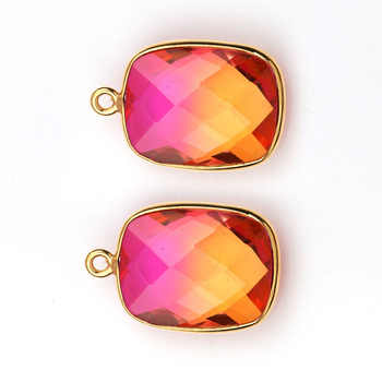 Wholesale 14x18mm Rectangle Bio-Tourmaline Quartz Gemstone Charm Multi-Color Gold Plating Fine Pendants Sterling Silver Charms