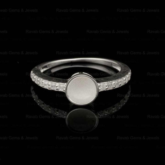 Best Selling Wholesale Silver 6mm Round Zircon Half Eternity Semi Mount Blank Setting Ring for Keepsake Breastmilk DIY Jewelry