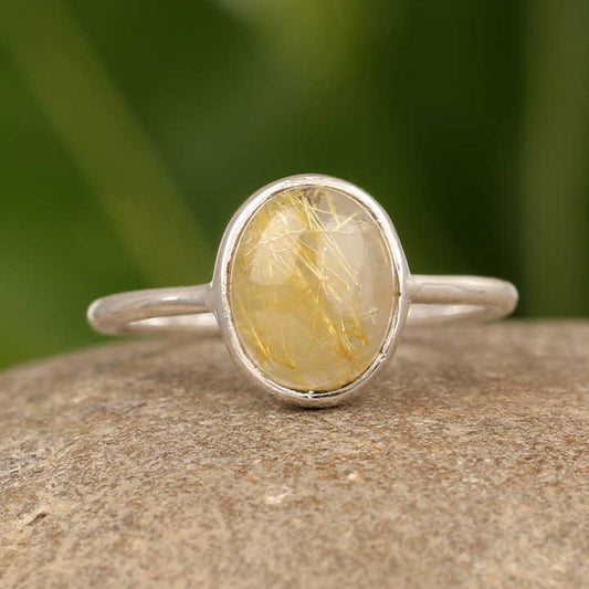 Beautiful 10x14mm Oval Shape Dainty Ring Women High Quality Golden Rutilated Quartz Gemstone Genuine 925 Sterling Silver Fine