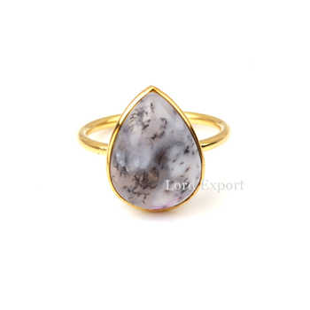 Natural Pear Cut Dendritic Opal Gemstone Handmade Ring Latest Design Wholesale Sterling Silver Gold Plated Stacking Ring Fine