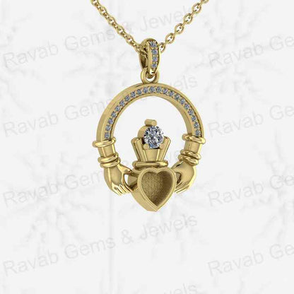 High Quality 925 Silver Iris Celtic Claddagh 5mm Heart Blank Bezel Setting Charm Pendant With CZ Settled Keepsake DIY Jewelry