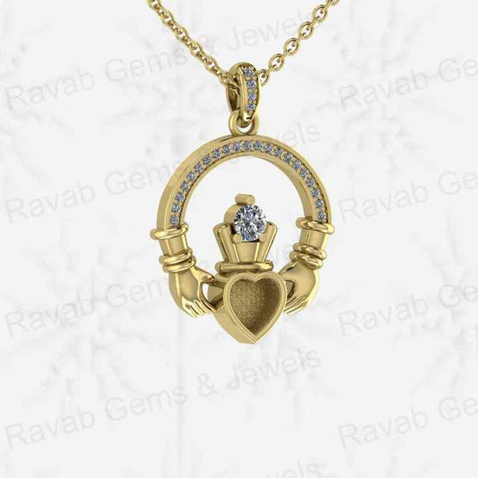 High Quality 925 Silver Iris Celtic Claddagh 5mm Heart Blank Bezel Setting Charm Pendant With CZ Settled Keepsake DIY Jewelry