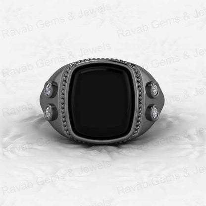 Top Selling Solid 925 Sterling Silver 12x14mm Black Onyx Octa Cushion Shape Signet Ring for Men Customized Bikers Fine Jewelry