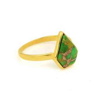 Top Selling 18K Gold Plated Sterling Silver Ring 9x15mm Mohave Green Copper Turquoise Stone Fancy Shape for Women