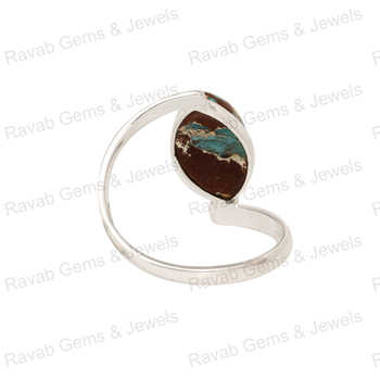 Best Quality Solid 925 Sterling Silver Fine Ring Multicolor Oyster Turquoise Marquise Shape 7x15mm Bezel Setting Rhodium