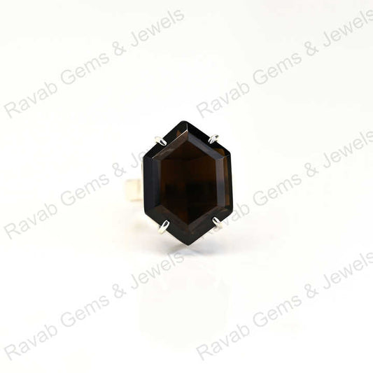 Hot Selling Solid 925 Sterling Silver Natural Black Onyx Hexagon Shape Prong Ring for Women Fine Handmade Gifted Jewelry
