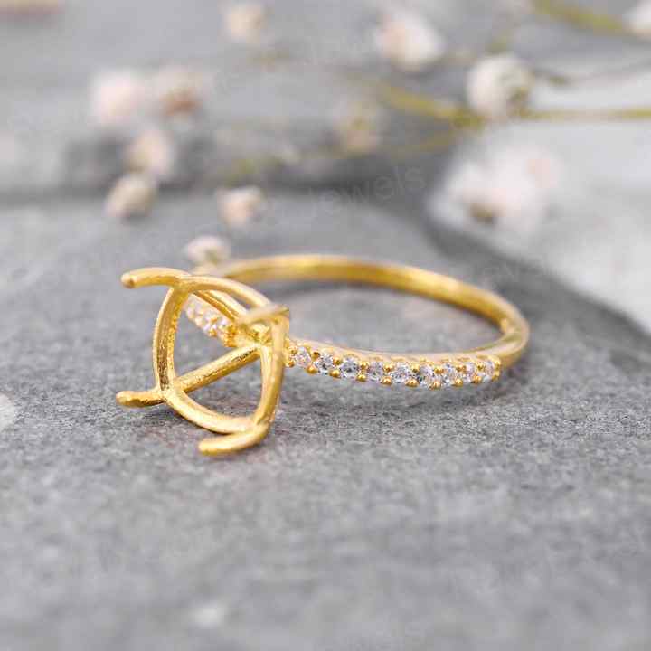 Genuine 925 Silver 18k Gold 10mm Cushion Eternity Band Prong Blank Gemstone Ring With CZ Setting Keepsake Breastmilk Jewelry DIY