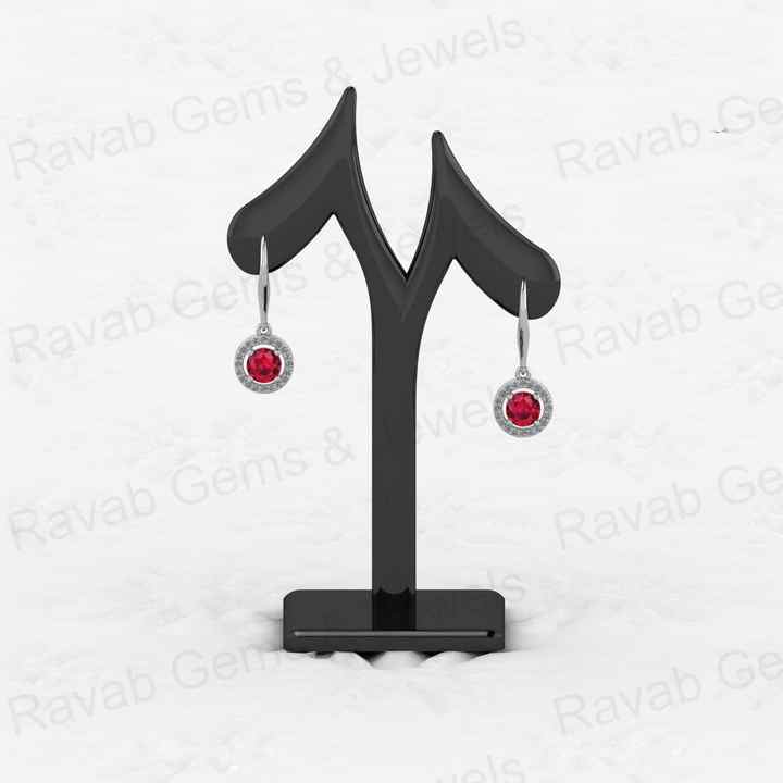 Christmas Sale Solid 925 Sterling Silver Garnet Quartz Hydro 7mm Round Cut Prong Setting Drop Dangle Earring for Women Jewelry
