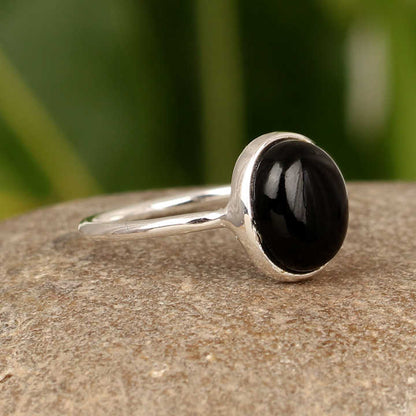 High Quality Genuine Black Onyx Gemstone Oval Cabochon 10x14mm Solid 925 Sterling Silver Women Birthday Gift Handmade Ring