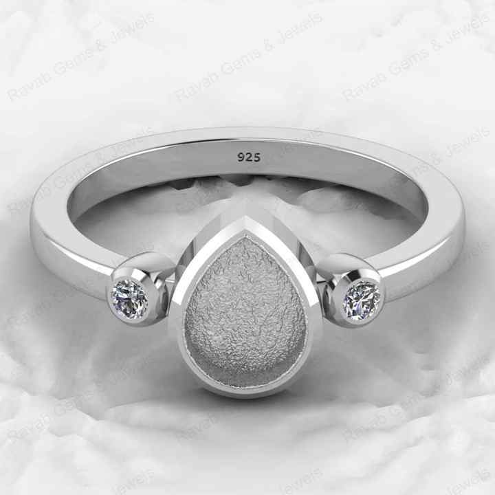 High Quality 925 Sterling Silver 6x8mm Pear Estelle Semi Mount Band Ring Good Resin Ashes Work Keepsake Jewelry Findings Supply