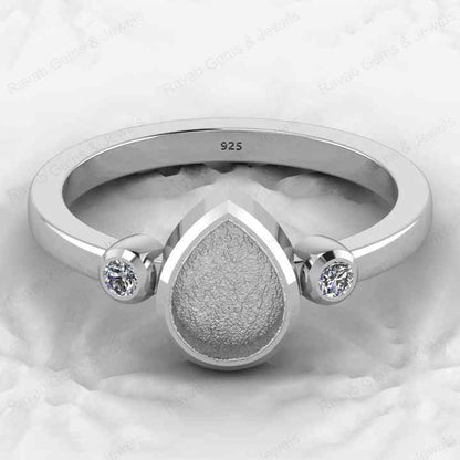 High Quality 925 Sterling Silver 6x8mm Pear Estelle Semi Mount Band Ring Good Resin Ashes Work Keepsake Jewelry Findings Supply