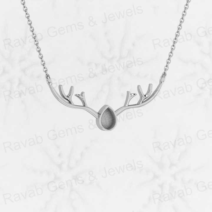 Genuine 925 Sterling Silver 41mm Deer Antler Head Semi Mount Empty Stone Setting DIY Jewelry Findings Component