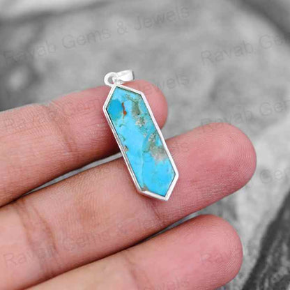 Handmade 925 Silver 10x27mm Genuine Sleeping Beauty Arizona Turquoise Bezel Charm Pendant Fine Navajo Jewelry For Men's Gift