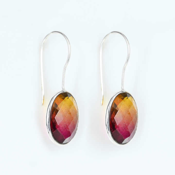 New Arrival Solid 925 Sterling Silver Bio-Color Tourmaline Quartz Oval Checker Cut Dangle Drop Earring for Women Fine Jewelry