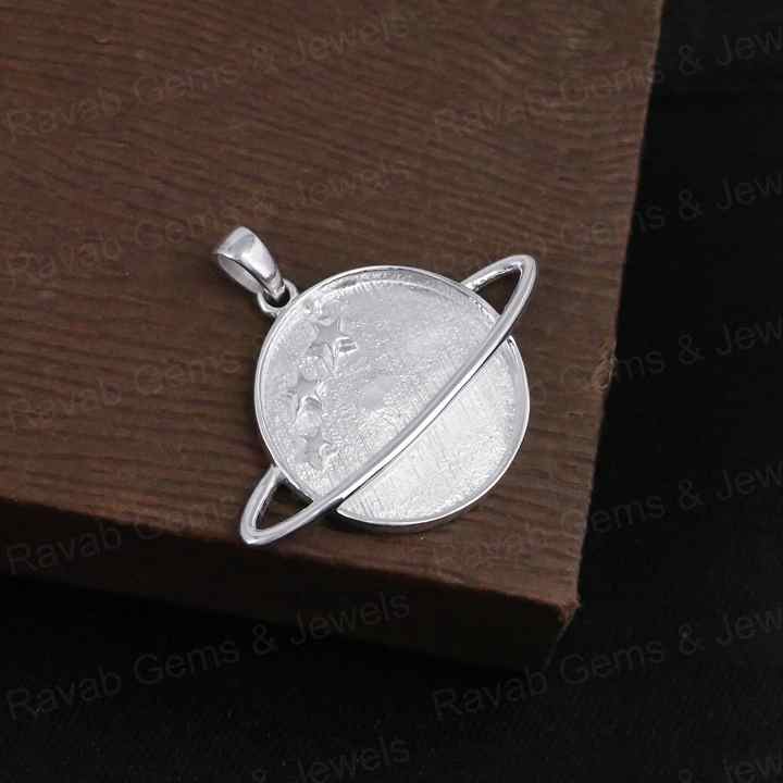 High Quality Solid 925 Silver 20mm Round Saturn Planet Star Blank Collet Pendant Setting Ashes Resin Keepsake Breastmilk Jewelry