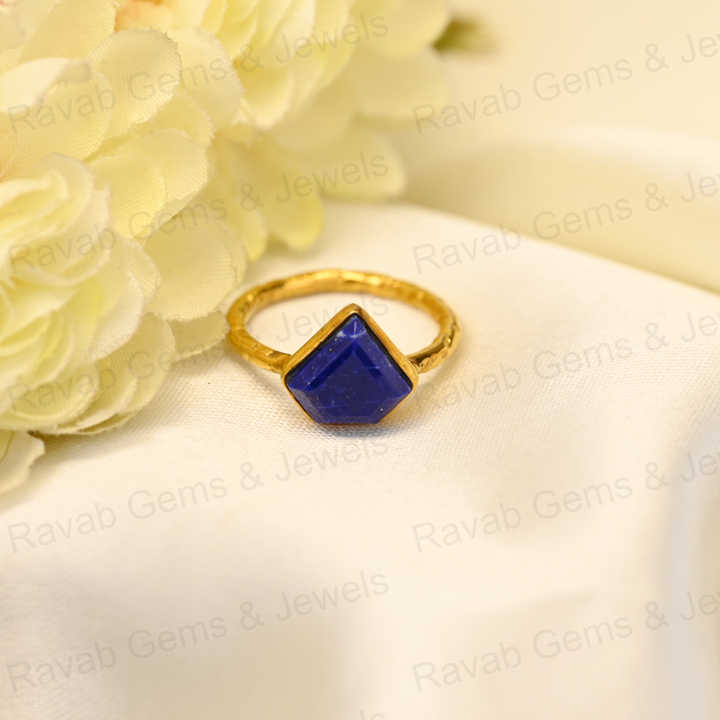 Best Selling 925 Silver Gold Vermeil Natural 10mm Lapis Lazuli Gemstone Diamond Cut Bezel Eternity Ring Fine Jewelry for Women