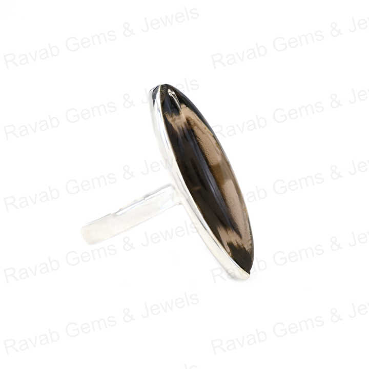 Hot Selling Solid 925 Sterling Silver Smoky Quartz Hydro 10x30mm Marquise Bezel Setting Ring for Women Fine Handmade Jewelry