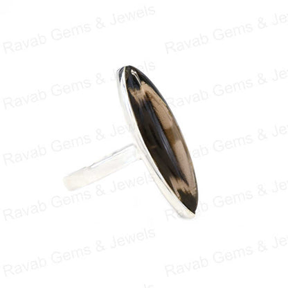 Hot Selling Solid 925 Sterling Silver Smoky Quartz Hydro 10x30mm Marquise Bezel Setting Ring for Women Fine Handmade Jewelry