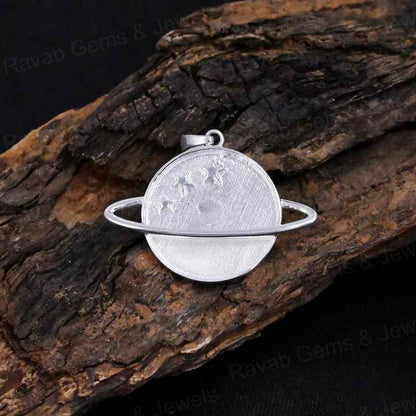 High Quality Solid 925 Silver 20mm Round Saturn Planet Star Blank Collet Pendant Setting Ashes Resin Keepsake Breastmilk Jewelry